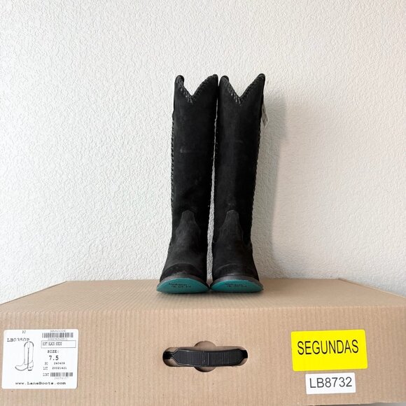 Lane PLAIN JANE Womens Cowboy Boots 7.5 Black Suede Western Cowgirl Mid Calf - Picture 10 of 11